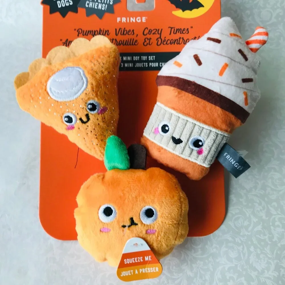 Dog Fringe Pumpkin Toy Squeaky  Halloween 3 Pack mini dog toy set